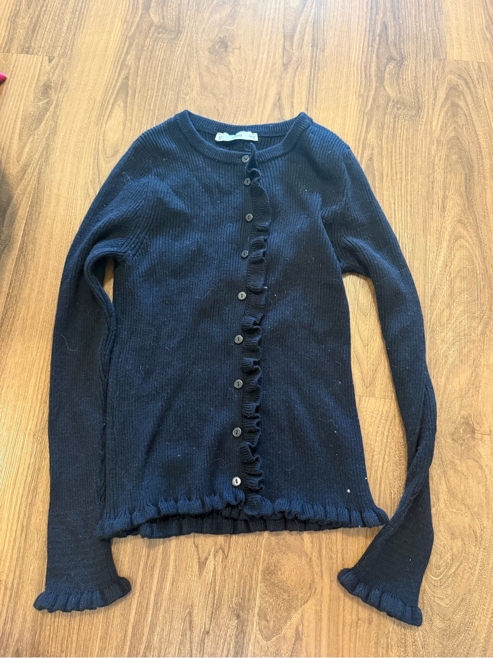 Mango Navy Ruffle-Trim Button Cardigan